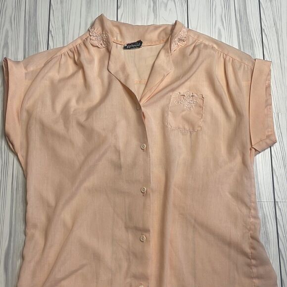 70s vintage Rhapsody Button down embroidered Top pink XL - Picture 2 of 6